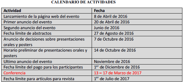 calendario de actividades GALAPAGOS