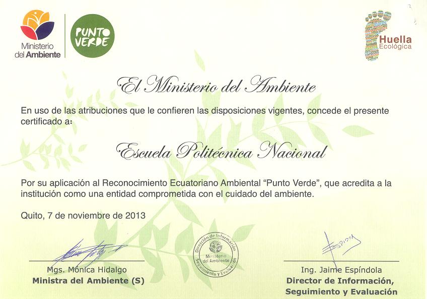 Certificado Ministerio del Ambiente 2013